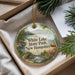 A decorative ornament with a scenic landscape of White Lake State Park, New Hampshire, featuring a bridge, pine trees, and a river.