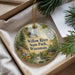 A decorative ornament with a scenic image of the Willow River State Park in Wisconsin, featuring a waterfall, pine trees, and a wooden bridge.