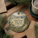 A decorative ornament featuring a scenic view of Angel Island State Park, California, with a boat and a lighthouse in the background.