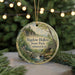 A round ornament with a scenic landscape of a forest and a waterfall, featuring the text "Bigelow Hollow State Park, Connecticut".