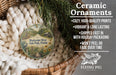 Ceramic ornaments, featuring a scenic image of Blackwater River State Park, Florida, hanging from a wicker basket.