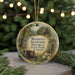 A circular ornament with a painting of a historical site, specifically the Briarfield Ironworks Historical State Park in Alabama, hanging from a string.