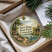 A decorative ornament with a scenic landscape of Burr Pond State Park, Connecticut, featuring a lake, trees, and a duck.