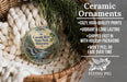 Ceramic ornaments, featuring a scenic image of the Cascade River State Park in Minnesota, are displayed in a woven basket.