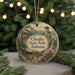 A round ornament featuring a scenic landscape with a castle, trees, and a waterfall, with the text "Cheaha State Park, Alabama" displayed prominently.