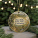 A round ornament with a scenic landscape of hills, trees, and a winding path, featuring the text "Chino Hills State Park, California".