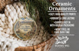 Ceramic ornaments, featuring a detailed image of the City of Rocks National Reserve in Idaho, are displayed in a wicker basket.