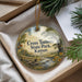 A decorative ornament with a scenic landscape of Cross Timbers State Park, Kansas, hanging from a string.