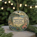 A round ornament with a scenic landscape of Demarest Lloyd State Park, Massachusetts, featuring a pine tree, flowers, and a body of water.
