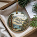 A decorative ornament with a scenic image of Ed Zberg Sugar Pine Point State Park, California, hanging from a string.