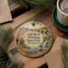 A decorative ornament featuring a scenic image of Fall River Heritage State Park in Massachusetts, with a bridge and waterfall in the background.