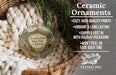 Ceramic ornaments, featuring a scenic image of Mount Fremont State Park, California, hanging from a wicker basket.