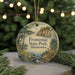 A circular ornament with a scenic landscape of Frontenac State Park in Minnesota, featuring a deer, trees, and water.