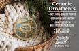 Ceramic ornaments, featuring a ceramic ornament with a scenic image of Gavito State Park, California, hanging from a wicker basket.