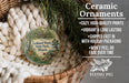 Ceramic ornaments, featuring a detailed image of a forest scene, are displayed in a woven basket.