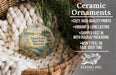 Ceramic ornaments, featuring a scenic image of Glacier Lakes State Park, Minnesota, hanging from a wicker basket.