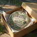 A decorative ornament in a wooden box, featuring a scenic image of Gooseberry Falls State Park in Minnesota.