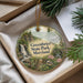 A decorative ornament with a scenic image of Greenbrier State Park, Maryland, hanging from a string.