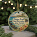 A circular ornament with a beach scene and palm trees, featuring the text "Hapuna Beach State Recreation Area, Hawaii" on it.