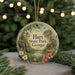 A round ornament with a scenic landscape of Hart State Park, Georgia, featuring a waterfall, pine trees, and a cabin.