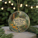 A round ornament with a scenic image of Hendy Woods State Park, California, featuring a deer and a stream.