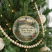 A Christmas tree decorated with ornaments, including a circular ornament with a scenic landscape of Highline Lake State Park, Colorado.