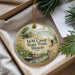 A decorative ornament with a scenic image of the I&M Canal State Trail in Illinois, featuring a bridge, a person on a bicycle, and a house.