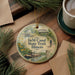 A decorative ornament featuring illustrations of the I&M Canal State Trail in Illinois, with a bicycle rider and a bridge in the background.