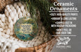 Ceramic ornaments, featuring a detailed image of a manatee in a pond, are displayed in a woven basket.