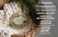 Ceramic ornaments, including a Jack London State Historic Park California ornament, are displayed in a basket.