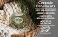Ceramic ornaments, featuring a scenic image of John Tanner State Park, Georgia, hanging from a wicker basket.