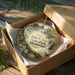 A wooden box containing a decorative ornament with a scenic landscape image, including a house and trees, and the text "John W. Kyle State Park Mississippi" printed on it.