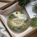 A decorative ornament with a scenic landscape of Lacey-Kesauqua State Park, Iowa, featuring a deer and a bridge.