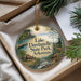A decorative ornament with a scenic image of Lake Dardanelle State Park, Arkansas, hanging from a string.