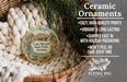 Ceramic ornaments, featuring a detailed illustration of Lake Havasu State Park, Arizona, are displayed in a woven basket.