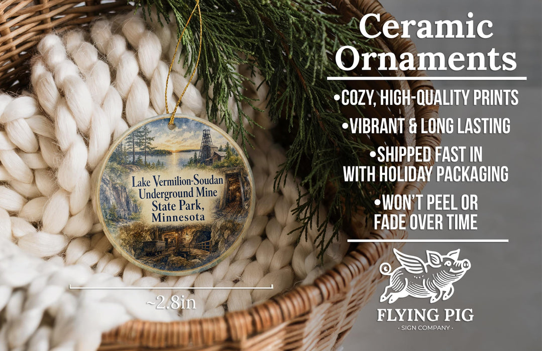 Ceramic ornaments, a wicker basket, and pine branches are featured in the image.