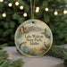 A round ornament with a scenic landscape of Lake Walcott State Park, Idaho, featuring a fish, a bird, and mountains in the background.