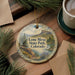 A decorative ornament with a scenic landscape of Lone Mesa State Park, Colorado, featuring mountains, water, and pine trees.