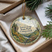 A decorative ornament with a scenic landscape of a forest and a river, featuring the text "Love's Leap State Park, Connecticut" on it.