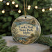 A round ornament with a scenic landscape of Lucky Peak State Park, Idaho, featuring a mountain, lake, and forest.