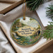 A decorative ornament with a scenic image of Mammoth Spring State Park, Arkansas, hanging from a string.