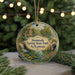 A decorative ornament featuring a scenic image of Mammoth Spring State Park in Arkansas, with a waterfall and a bridge in the background.
