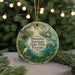 A circular ornament featuring a scenic image of Manatee Springs State Park, Florida, with a manatee and a bridge in the background.