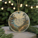 A round ornament with a scenic landscape of Mendocino Headlands State Park, California, featuring a lighthouse, trees, and a winding path.