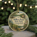 A round ornament with a scenic image of Millers Pond State Park, Connecticut, featuring a lake, trees, and a bird.