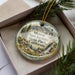 A decorative ornament with a scenic landscape of mountains, waterfalls, and a cabin, featuring the text "Mount San Jacinto State Park, California".