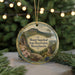 A round ornament with a scenic mountain landscape and text that reads "Mount Sugarloaf State Reserve, Massachusetts".
