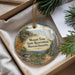 A decorative ornament with a scenic landscape of Mount Tom State Reserve, Massachusetts, hanging from a string.