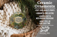 Ceramic ornaments, featuring a scenic image of the Natchaug State Forest, Connecticut, hanging from a wicker basket.