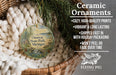 Ceramic ornaments, specifically a ceramic ornament with a scenic design, are displayed in a basket.